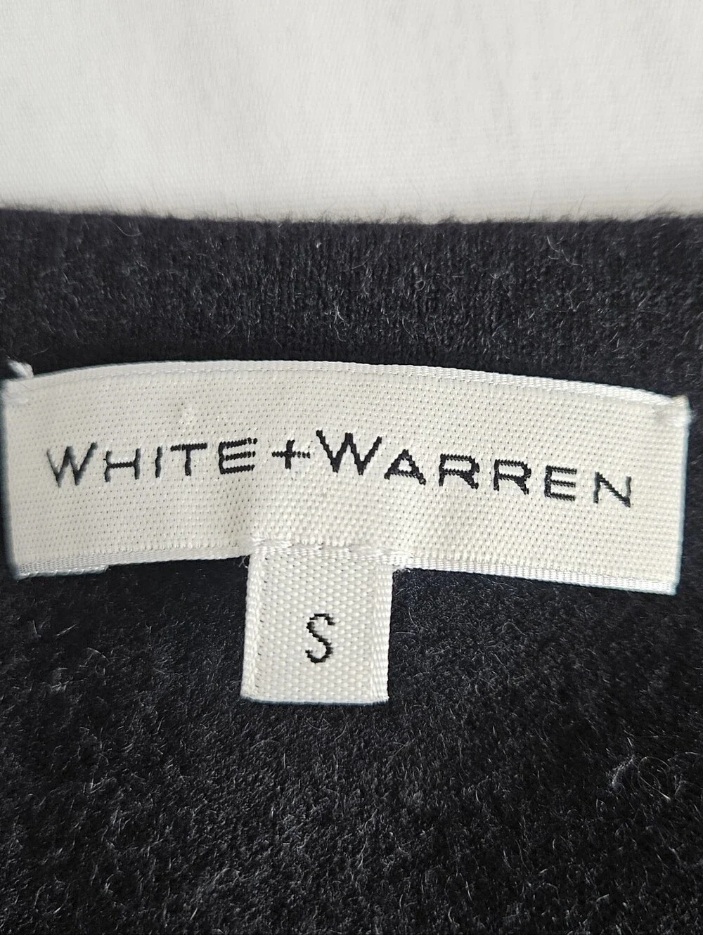 White + Warren Fringe Cuff Crewneck Sweater Black Lightweight Knit Small